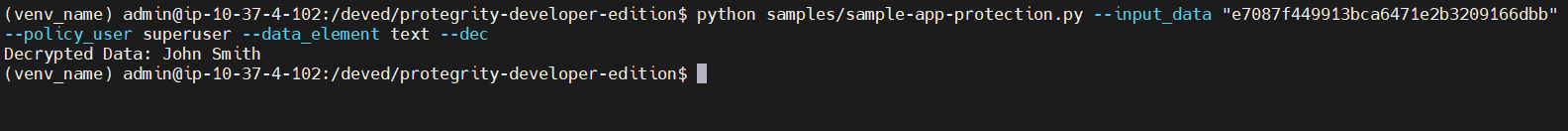 “Sample application decryption output”