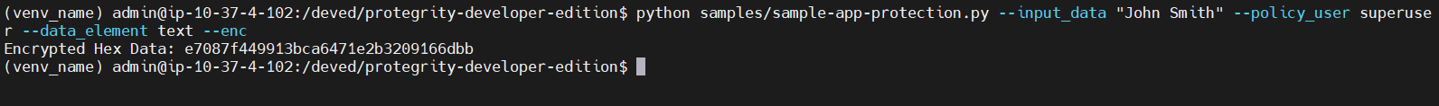 “Sample application encryption output”