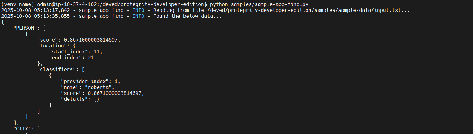 “Sample application output”